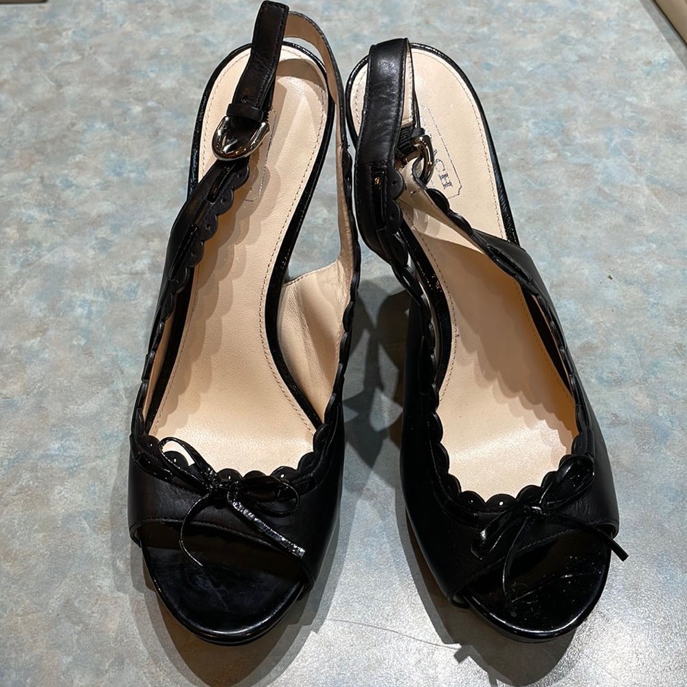 Coach black leather sling back heels (sz 8 1/2)